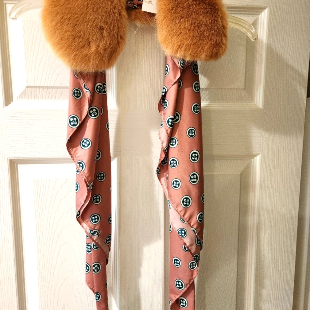 NWT Anthropologie Fur Collared Silk Scarf